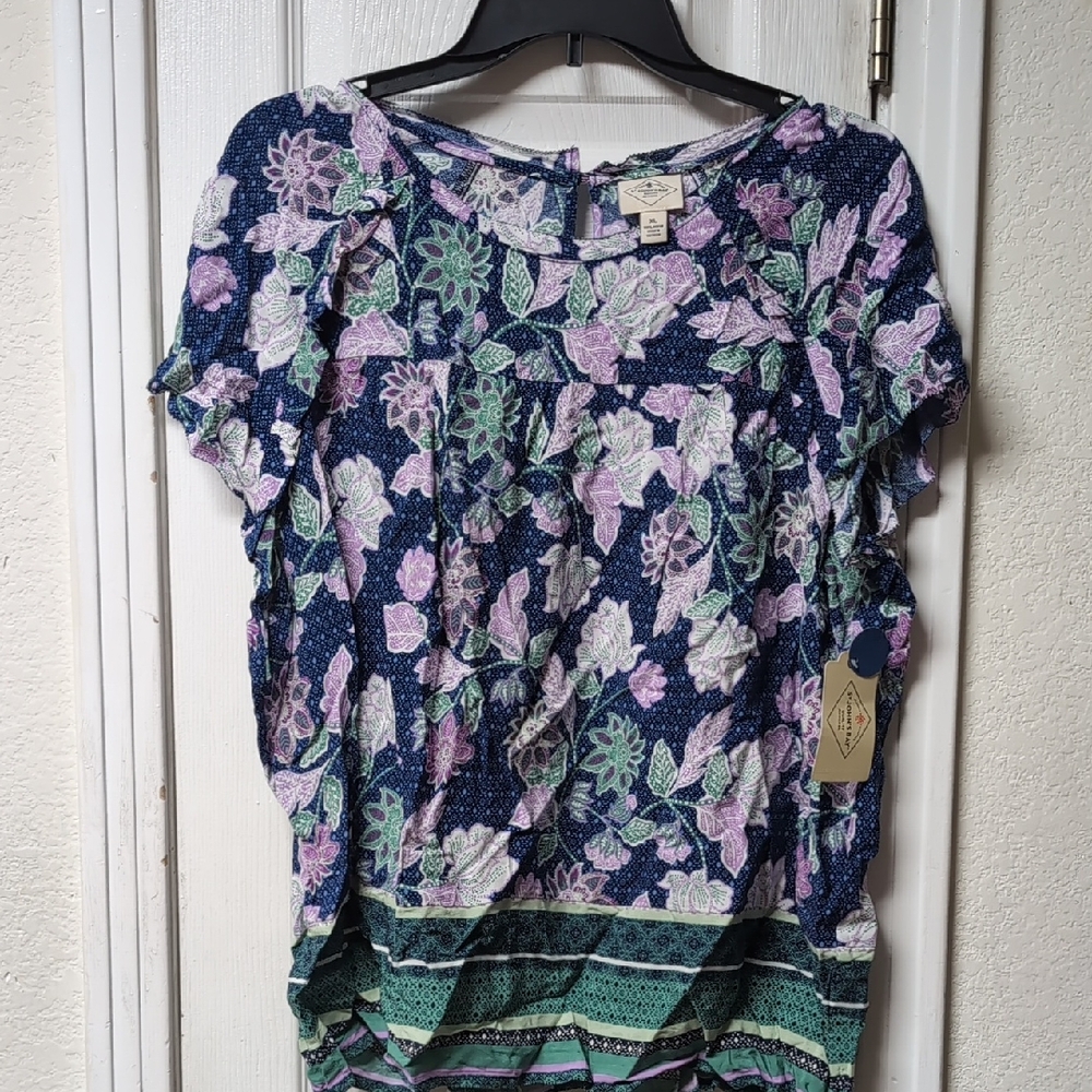 St. John's Bay Floral Blouse - Navy and Lavender